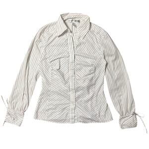 Vintage 90s Necessary Objects Red Black Pinstripe Button Up Top Size Medium